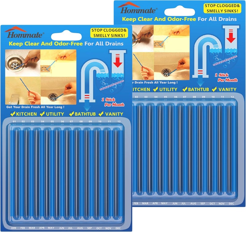 Hommate أعواد تنظيف وإزالة الروائح الكريهة DrainStix - تمنع الانسداد وتزيل الروائح الكريهة - أعواد للمطبخ وحوض الحمام - كما شوهد على التلفاز - Image 1