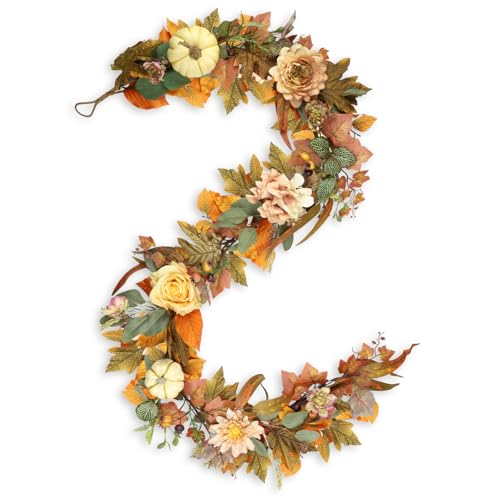 Ghrdopy Fall Garland, 6 FT Pumpkin Garlands, Fall Leaves Garland for Table Centerpiece Door Window Fireplace Home Indoor Outdoor Fall Decorations - Image 1