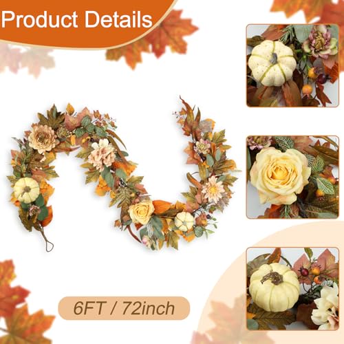 Ghrdopy Fall Garland, 6 FT Pumpkin Garlands, Fall Leaves Garland for Table Centerpiece Door Window Fireplace Home Indoor Outdoor Fall Decorations - Image 4