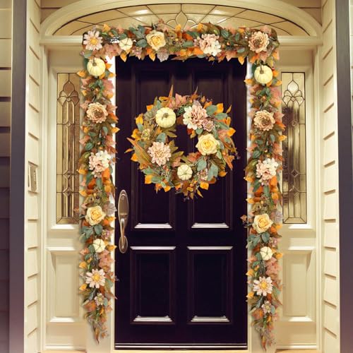 Ghrdopy Fall Garland, 6 FT Pumpkin Garlands, Fall Leaves Garland for Table Centerpiece Door Window Fireplace Home Indoor Outdoor Fall Decorations - Image 3