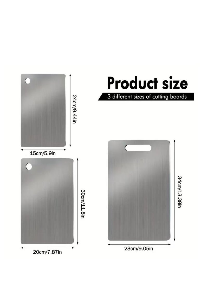 3pcs Stainless Steel Double-Sided Cutting Board Set | Durable, Food-Safe, Easy-Grip Handles | Perfect for Kitchen, Camping & Outdoor Use
