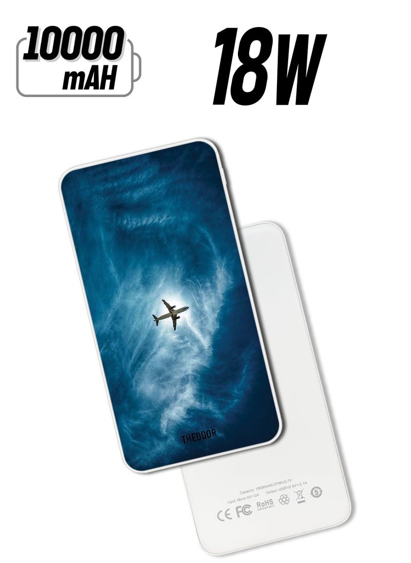 Theodor - 10,000 mAh Super Fast Charging Ultra Compact Power Bank with Quick Charge & Power Delivery, Portable Charger For iPhone and Android Plane In The Sky - Image 1