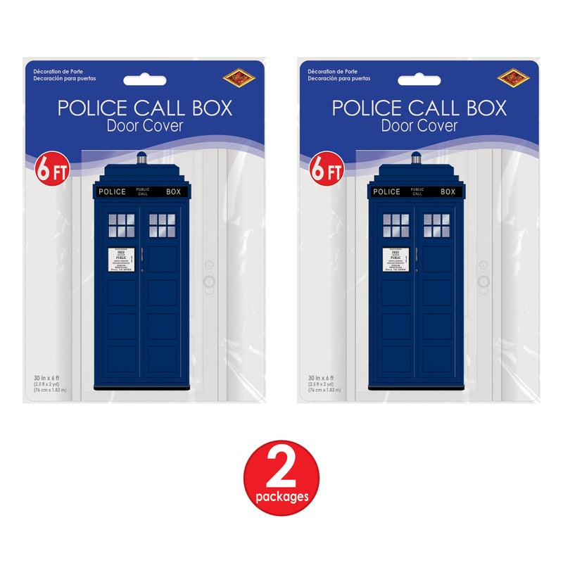 Beistle Plastic Blue Police Call Box Door Covers, 6' x 30", Set of 2 - British Themed Party Supplies, Crime Scene Decorations, Law Enforcement Policeman Wall Prop - Image 5