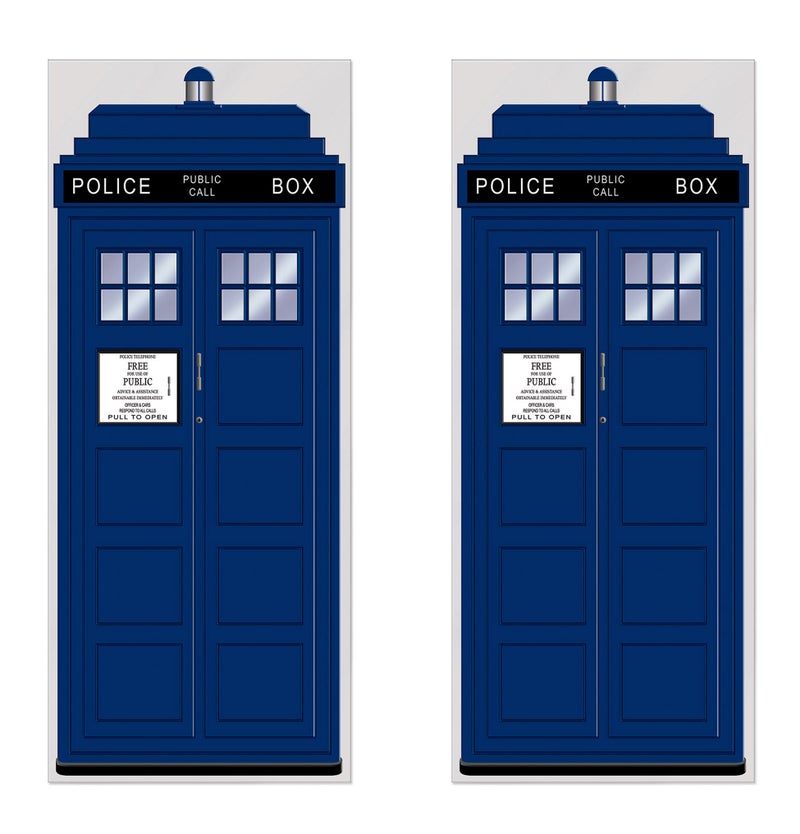 Beistle Plastic Blue Police Call Box Door Covers, 6' x 30", Set of 2 - British Themed Party Supplies, Crime Scene Decorations, Law Enforcement Policeman Wall Prop - Image 1