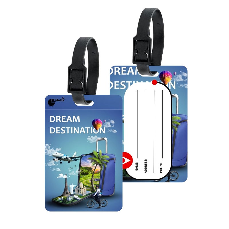 (Set of 10) Synthetic Luggage Tags with Black Strap Loop | Durable, Waterproof, Anti-Break Travel ID Tags for Suitcases, Backpacks, School & Office Bags (Model No.62)