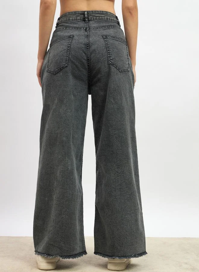 Styli Mid Rise Light Wash Wide Leg Jeans