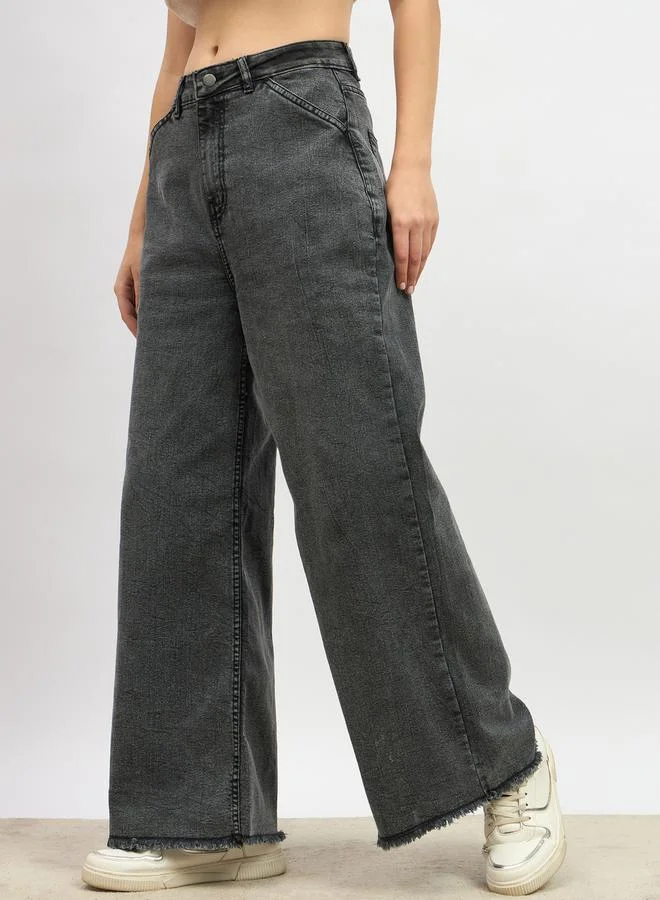 Styli Mid Rise Light Wash Wide Leg Jeans
