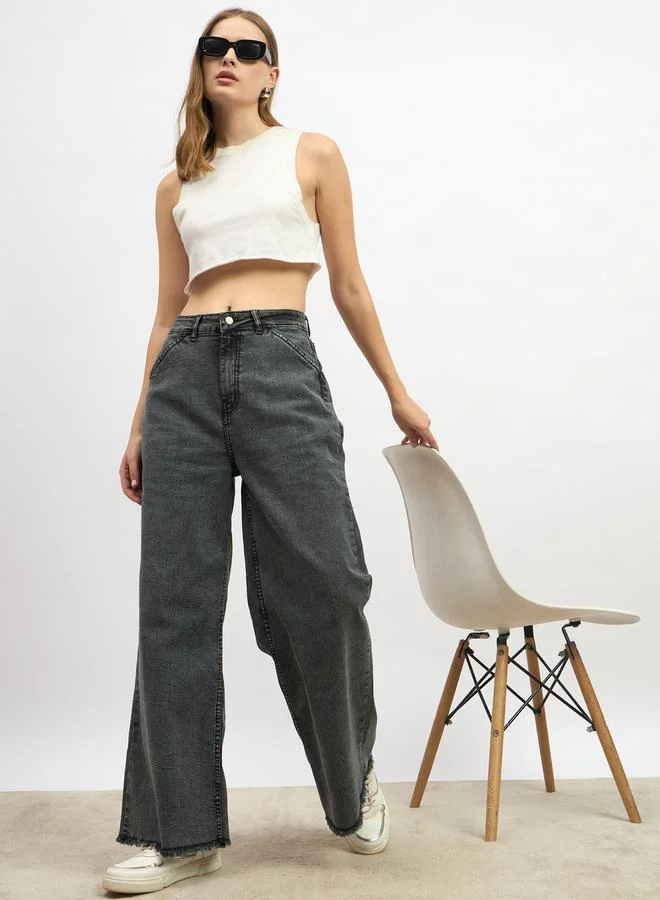 Styli Mid Rise Light Wash Wide Leg Jeans