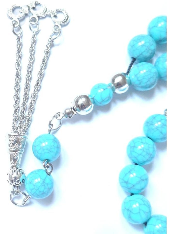 Unique Handmade Rosary, 99 Beads (8mm), Fayrouz Beads with Metal Separators, Meditation & Positivity Gift with Gift Bag - Image 3