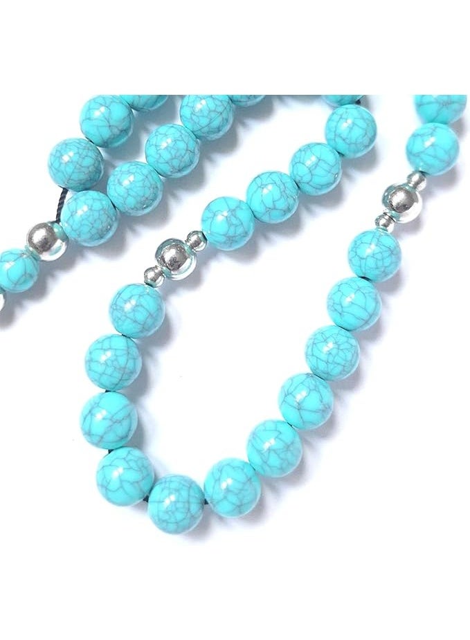 Unique Handmade Rosary, 99 Beads (8mm), Fayrouz Beads with Metal Separators, Meditation & Positivity Gift with Gift Bag - Image 2