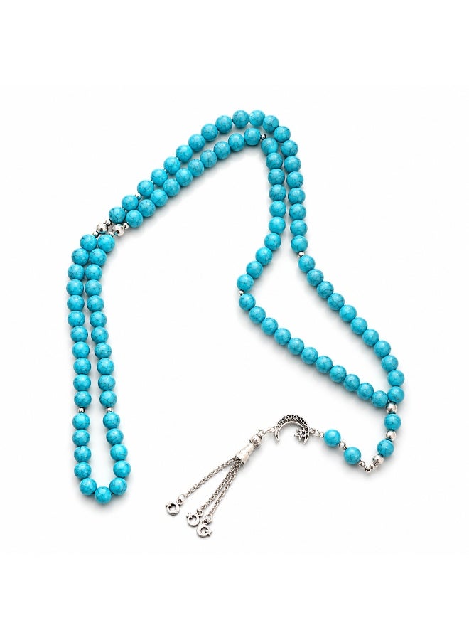 Unique Handmade Rosary, 99 Beads (8mm), Fayrouz Beads with Metal Separators, Meditation & Positivity Gift with Gift Bag - Image 1