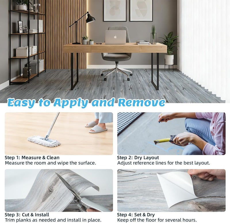 Art3d 15 Sq.ft Peel and Stick Floor Tiles, 10Pcs Luxury Vinyl Plank Flooring Wood Look, Adhesive and Waterproof Tile Sticker for Bedroom, Living Room, Kitchen, Dust Grey - Image 5