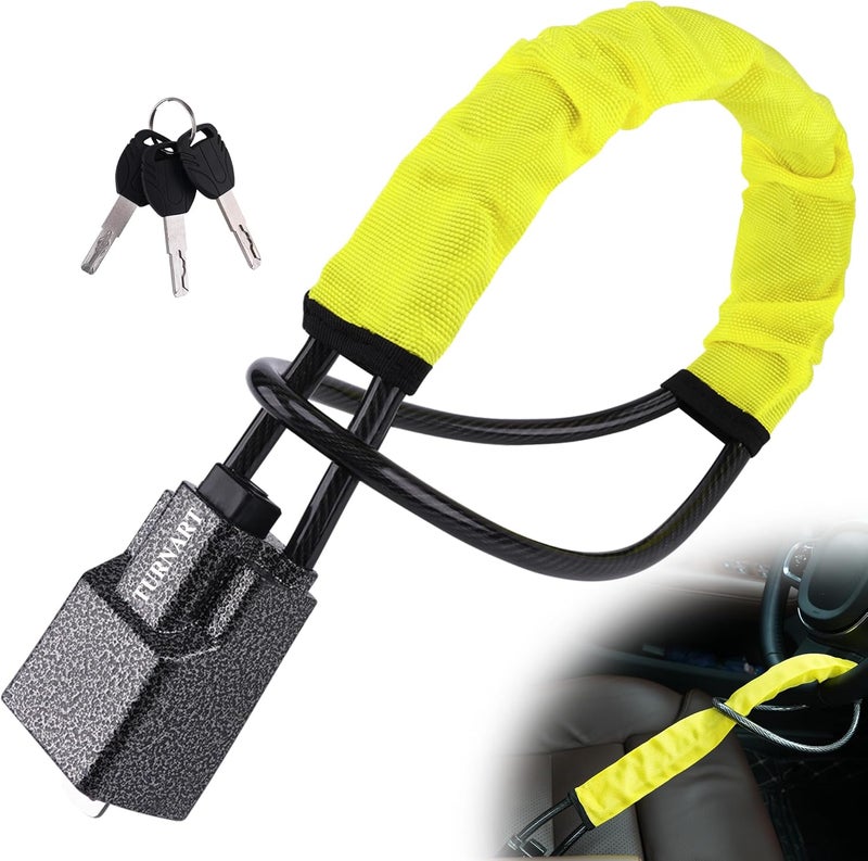 Turnart Steering Wheel Lock - Universal Fit for Cars, Trucks, SUVs, and Vans with 3 Keys (Yellow/Black) - Image 1