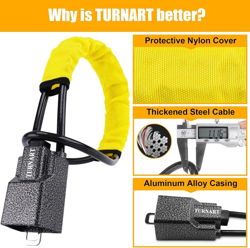 Turnart Steering Wheel Lock - Universal Fit for Cars, Trucks, SUVs, and Vans with 3 Keys (Yellow/Black) - Image 4