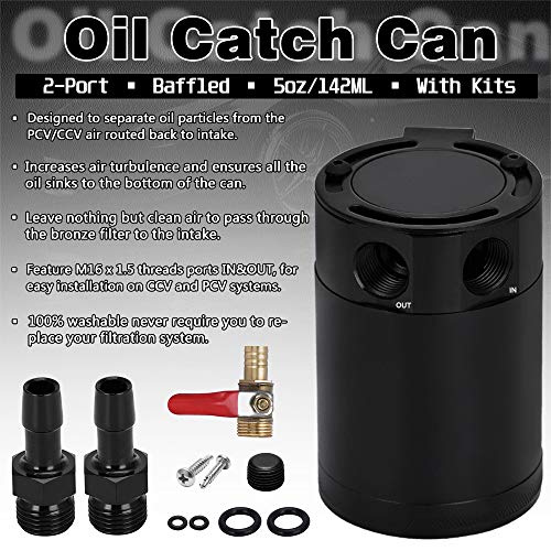 PQY Baffled Oil Catch Can Kit Universal 2 Port Aluminum Oil Separator Reservoir Tank with Drain Valve - Image 2
