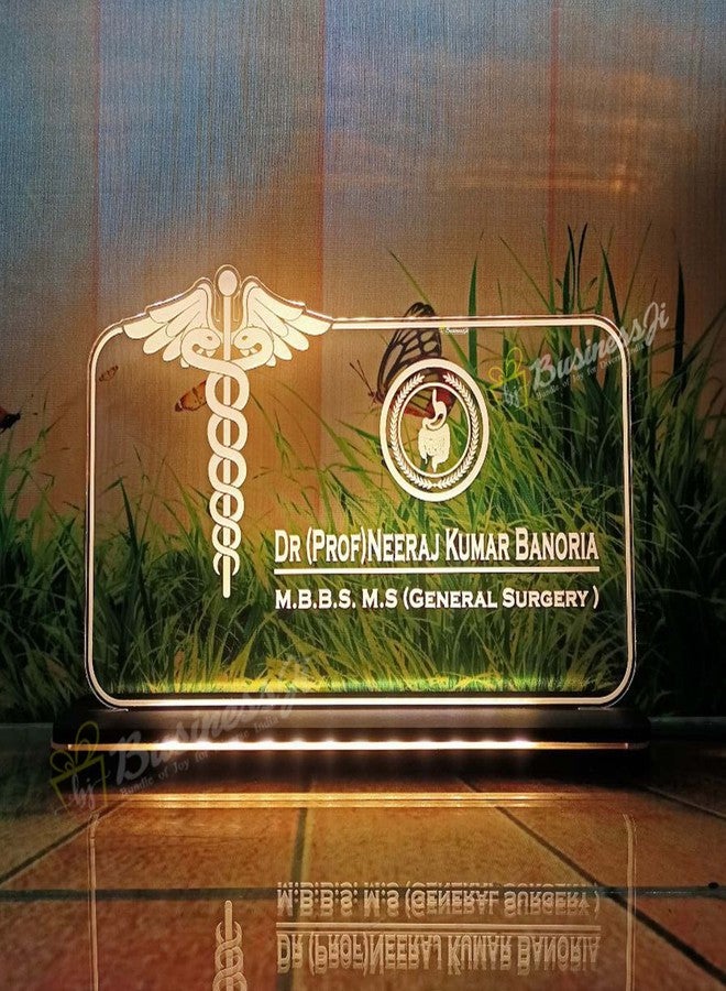 OSMLY Acrylic Doctor LED Name Plate for Profassional Gift idea, Unique Gift idea for Doctor, Acrylic Name plate Laser Engravaved with LED (6 x 8 inch, Warm White)