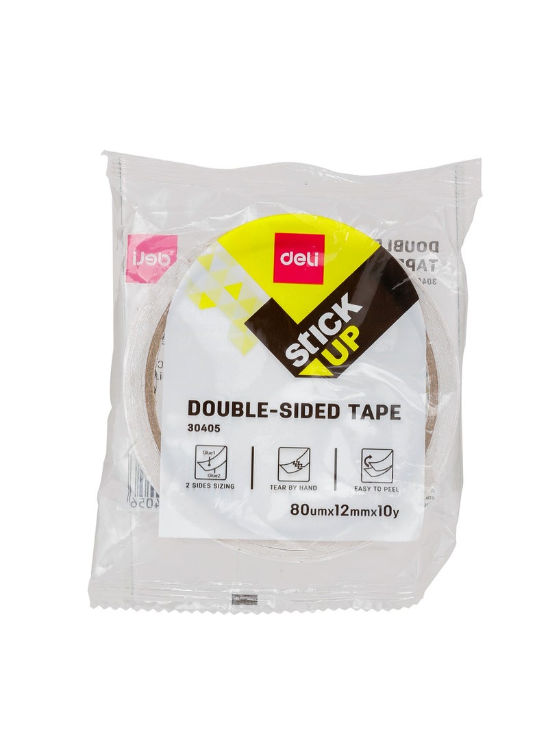 Deli Double-Sided Tape - 12mm x 10Y x 80um, 1 Roll/Bag, White, E30405 - Image 4