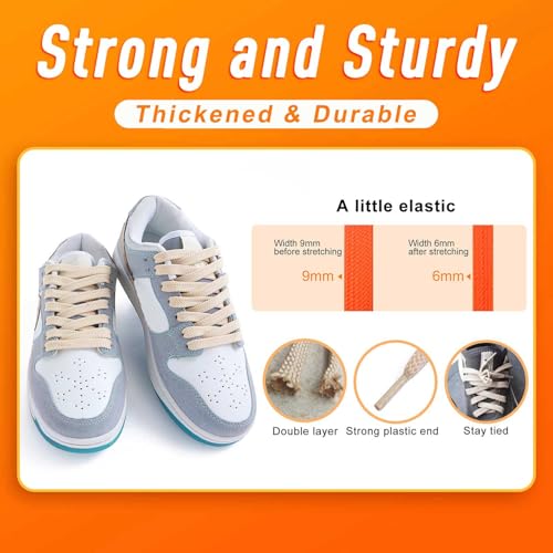 VSUDO Upgrade 54" Double Layer Weave Flat Shoelaces, 5/16" Wide Flat Shoe Laces for Adults & Kids Sneakers or Athletic Shoes [1Pair-Beige-137CM] - Image 3