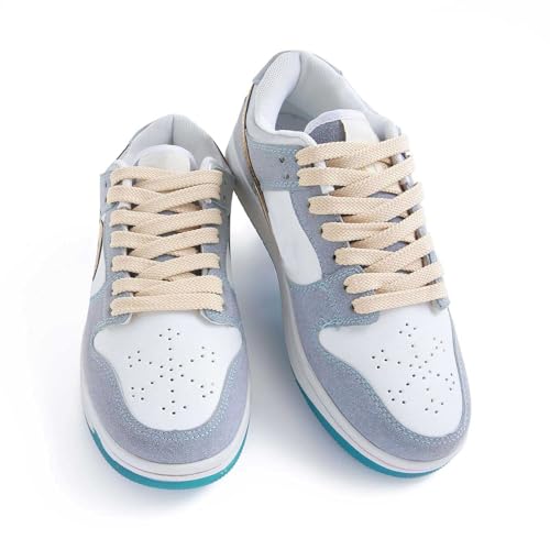 VSUDO Upgrade 54" Double Layer Weave Flat Shoelaces, 5/16" Wide Flat Shoe Laces for Adults & Kids Sneakers or Athletic Shoes [1Pair-Beige-137CM] - Image 2