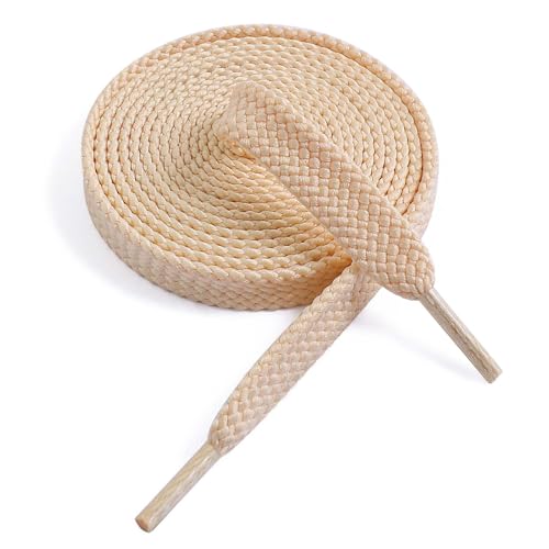 VSUDO Upgrade 54" Double Layer Weave Flat Shoelaces, 5/16" Wide Flat Shoe Laces for Adults & Kids Sneakers or Athletic Shoes [1Pair-Beige-137CM] - Image 1