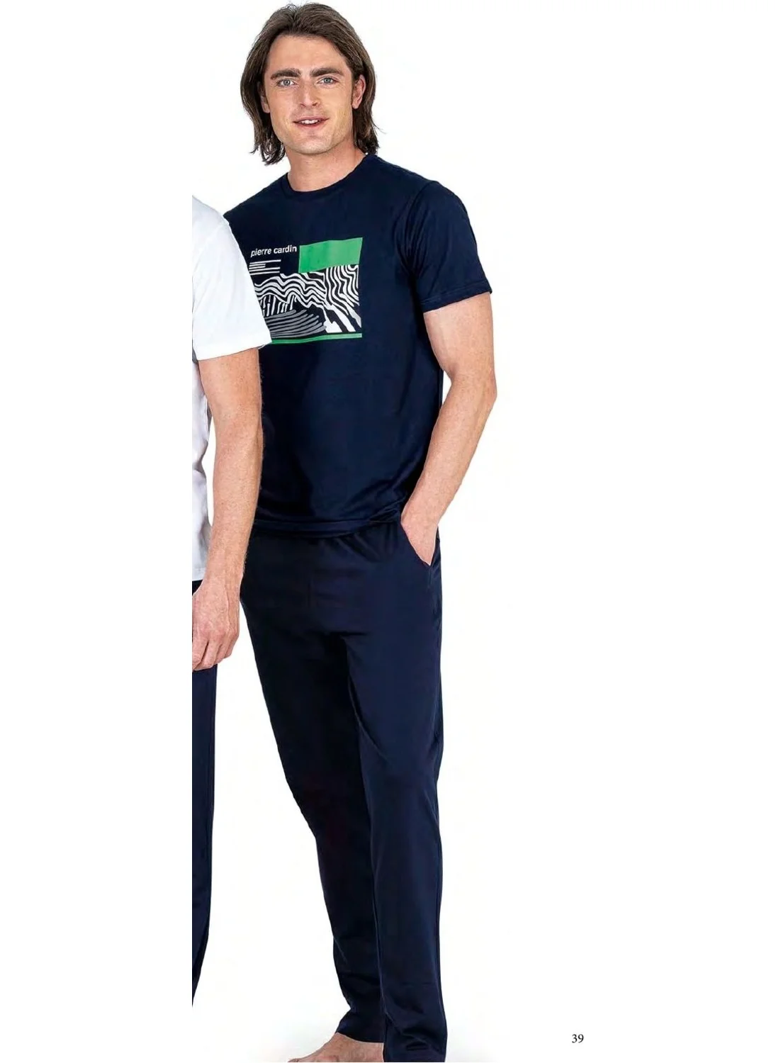 بيير كاردان 6044 Men's Short Sleeve Combed Cotton Pajama Set-Navy Blue