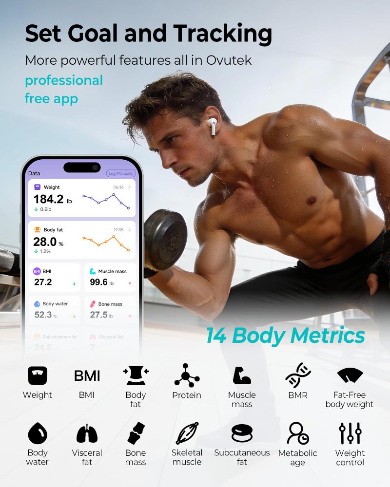 Ovutek Smart Body Fat Scale, High Accurate Digital Bathroom Scale with 14 Body Composition Metrics Including BMI, Muscle Mass, Most Accurate to 0.05lb with Fitness App, White - Image 5