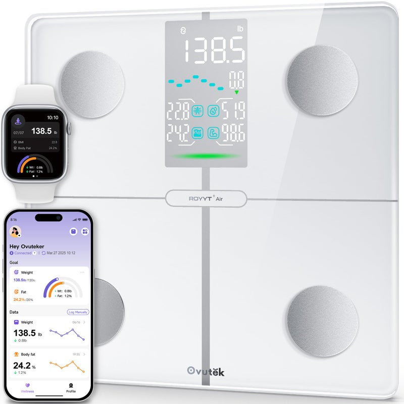Ovutek Smart Body Fat Scale, High Accurate Digital Bathroom Scale with 14 Body Composition Metrics Including BMI, Muscle Mass, Most Accurate to 0.05lb with Fitness App, White - Image 1