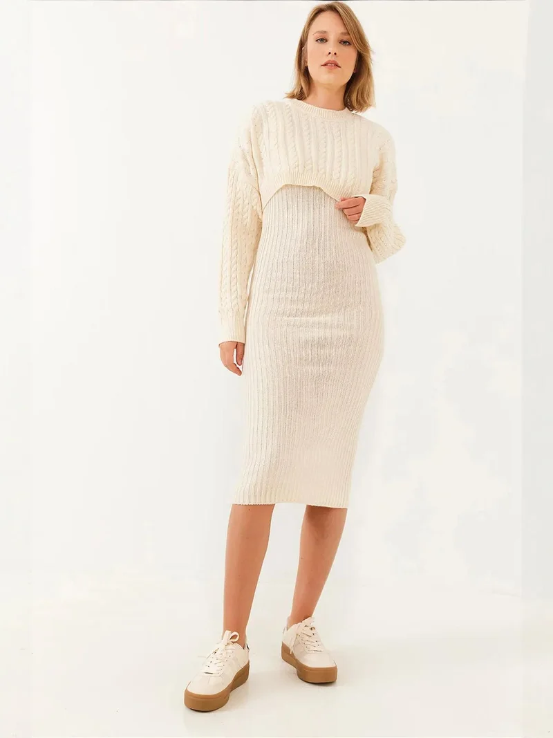 LUCCI Ribbed Knit Co-Ord Set with Crew Neck