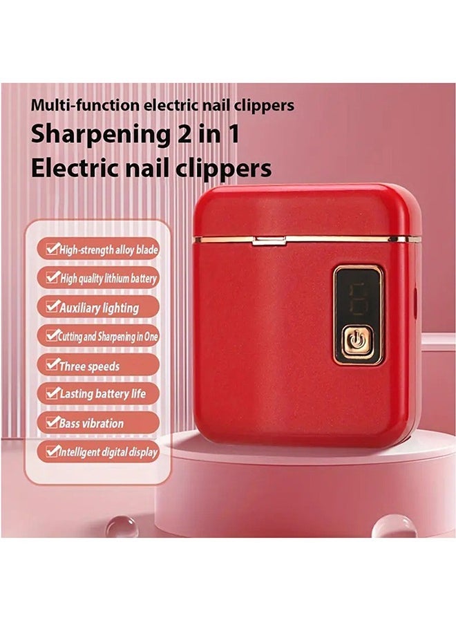 Hihonor Electric Nail Clipper with LED Light, Illuminate Your Nail Care Routine with Effortless Precision, USB Rechargeable Safety Fingernail Trimmer Ideal for Newborns to Seniors, Red  - Image 1