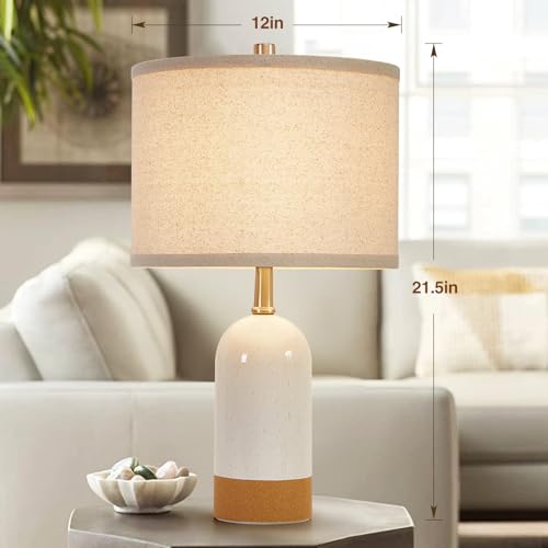 GyroVu Small Table Lamps Set of 2, Bedside Lamp for Bedroom, 21.5" Nightstand Ceramic Desk Lamp for Kids Room, Living Room, Dorm, Reading, Home Office, Bulbs Included - Image 2