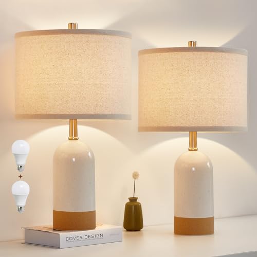 GyroVu Small Table Lamps Set of 2, Bedside Lamp for Bedroom, 21.5" Nightstand Ceramic Desk Lamp for Kids Room, Living Room, Dorm, Reading, Home Office, Bulbs Included - Image 1