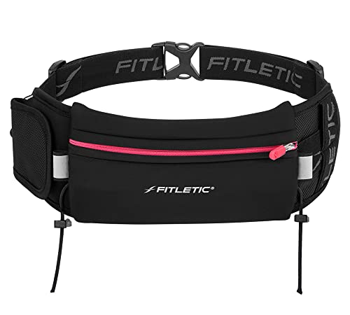 Fitletic Running Belt with Side Pocket, Loops for Energy Gels, Race Bib Number Holder. Waist Pack Water Resistant Phone Holder. Model Ultimate II - Image 1