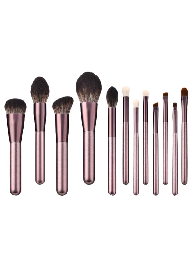 12-Piece Beginner Makeup Brush Set Pink/Brown/Beige - Image 1
