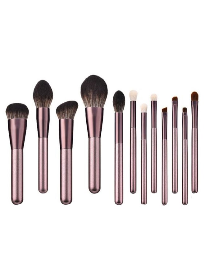 12-Piece Beginner Makeup Brush Set Pink/Brown/Beige - Image 2