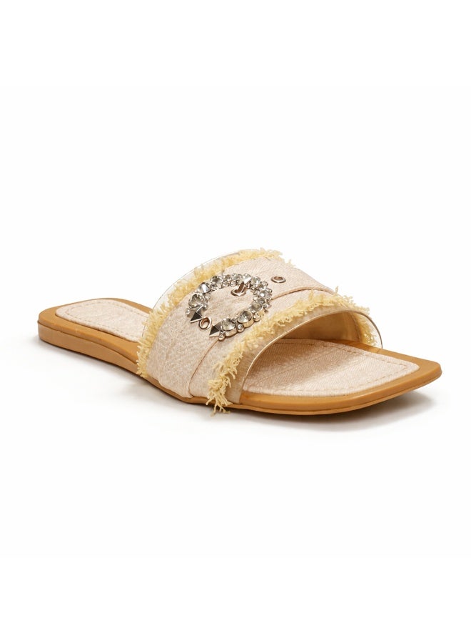 سليبر حريمي أنيق بحزام شفاف وتفاصيل كريستال صيفي مقدمة مربعة بنعل فلات مريح – تصميم عصري - Image 5