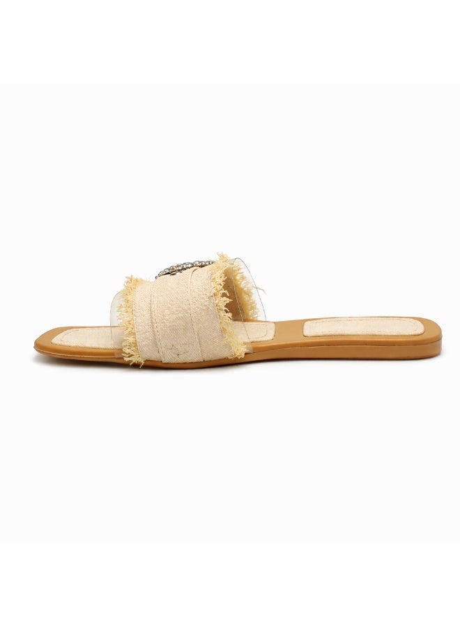 سليبر حريمي أنيق بحزام شفاف وتفاصيل كريستال صيفي مقدمة مربعة بنعل فلات مريح – تصميم عصري - Image 4