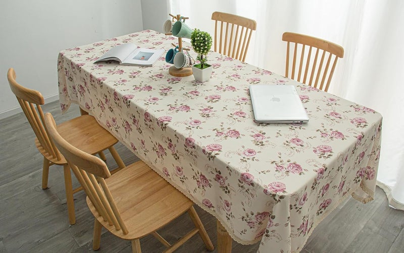 YEESSION Floral Print Rectangle Tablecloth 60 x 102 Inch Stain Resistant and Waterproof Wine Table Cover for Kitchen Dining Indoor Outdoor Buffet Tabletop Decoration (Beige) - Image 2