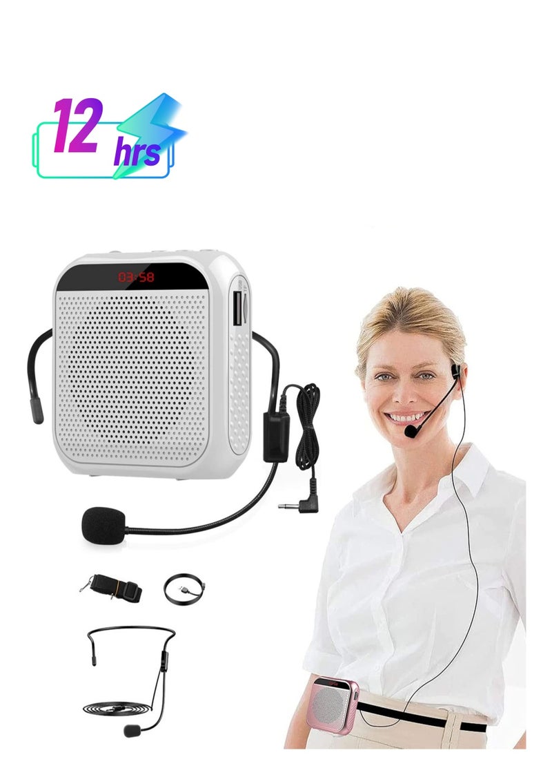 Excefore - Voice Amplifier with Wired Microphone Headset Portable Rechargeable PA System Speaker Personal Microphone Speech Amplifier Loudspeaker for Teachers Tour Guides/Coaches Metting/Yoga/Fitness (White) - Image 1