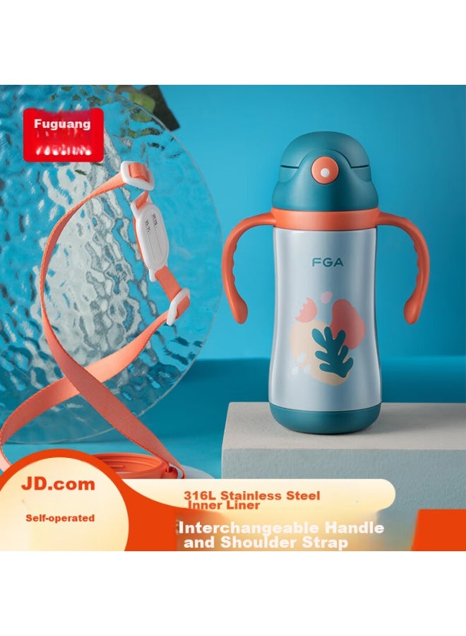 Fga Fuguang Children's Insulated Cup, Kindergarten Baby Straw Cup, 316 Stainless Steel Handle Water Bottle, Blue - Image 1