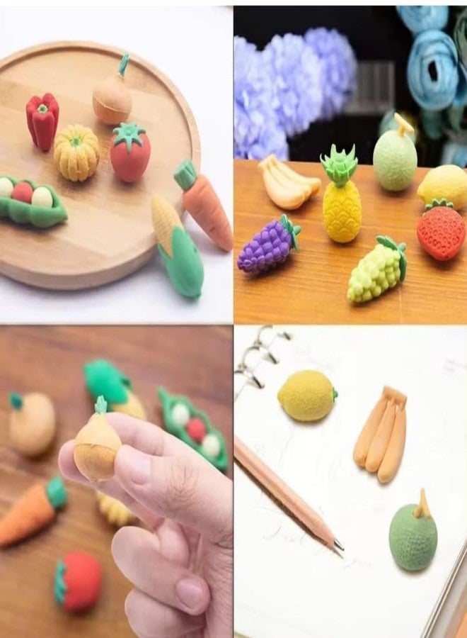 YOOKO® (16 Pcs) Fancy Fruit & Vegetable Shape Eraser for Kids| Pencil Eraser for Girls Boys| Best for Birthday Return Gift (Assorted Design & Color) - Image 3