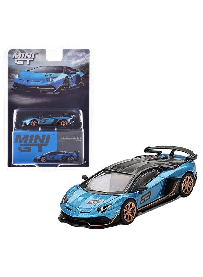 Diecast Collectibles Model Car Compatible with Mini GT 1:64 Lamborghini Aventador SVJ 63 Blu Aegir Limited Edition MGT00784 - Image 1