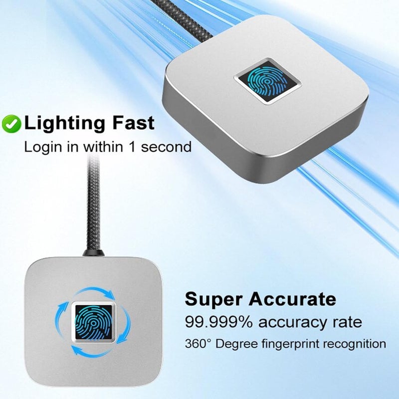 جودة تقاوم استخدام متنوع قارئ بصمات USB من LICAEVEY لأجهزة الكمبيوتر المحمولة، ماسح بصمات بيومتري، تعرف سريع بزاوية 360 درجة، متوافق مع ويندوز 10/11 Hello، بمنفذ USB A 3.0 وType C (فضي) - Image 5