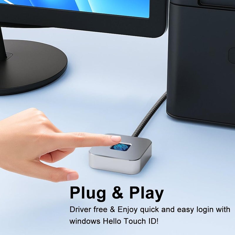 جودة تقاوم استخدام متنوع قارئ بصمات USB من LICAEVEY لأجهزة الكمبيوتر المحمولة، ماسح بصمات بيومتري، تعرف سريع بزاوية 360 درجة، متوافق مع ويندوز 10/11 Hello، بمنفذ USB A 3.0 وType C (فضي) - Image 3