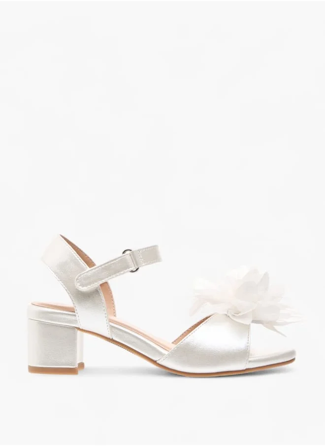 Celeste Girls Floral Applique Block Heel Sandals With Hook And Loop Closure Ramadan Collection