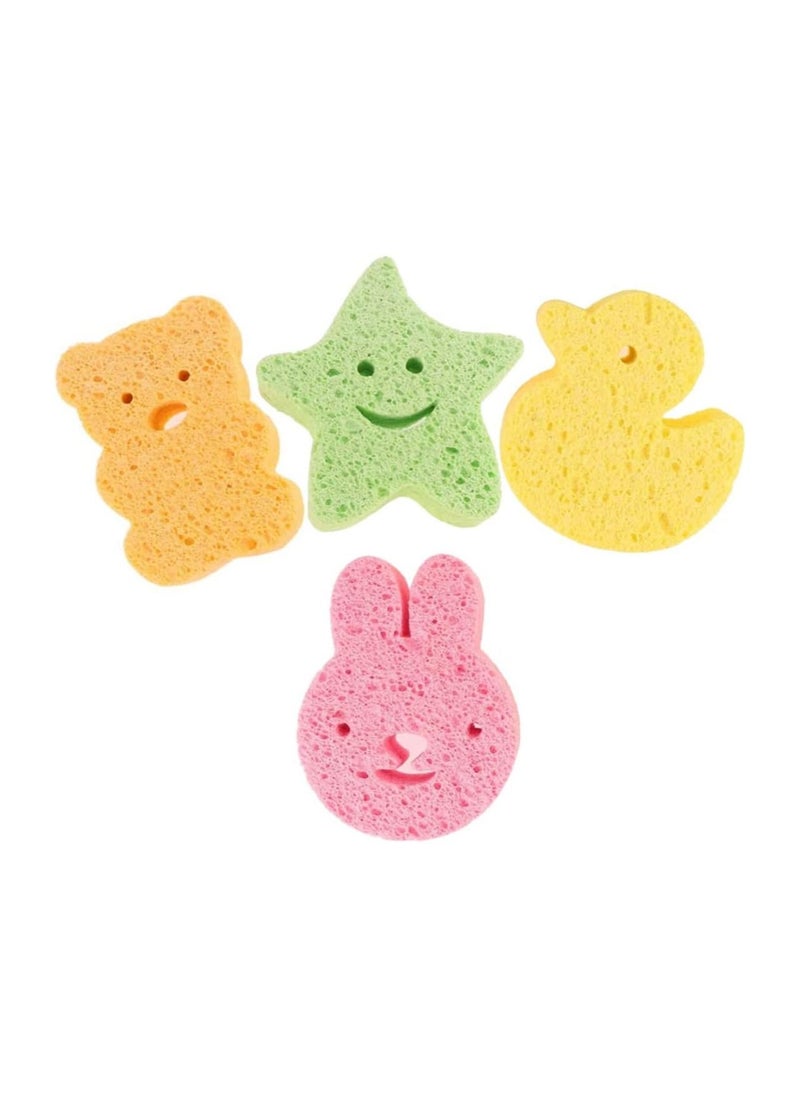 RATSAW - 4 Pcs Baby Bath Sponges Cute Shower Sponges in Different Shapes Soft Absorbent Natural Wood Pulp Bathing Cotton for Kids Infant - Image 1