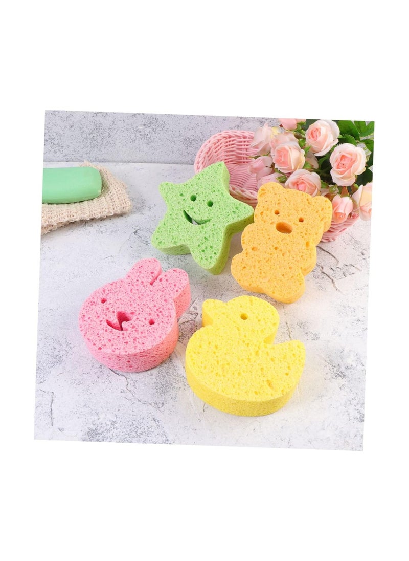 RATSAW - 4 Pcs Baby Bath Sponges Cute Shower Sponges in Different Shapes Soft Absorbent Natural Wood Pulp Bathing Cotton for Kids Infant - Image 1