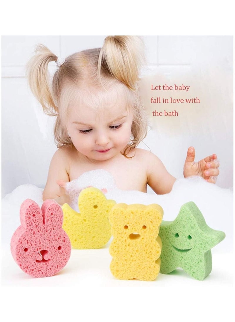 RATSAW - 4 Pcs Baby Bath Sponges Cute Shower Sponges in Different Shapes Soft Absorbent Natural Wood Pulp Bathing Cotton for Kids Infant - Image 1