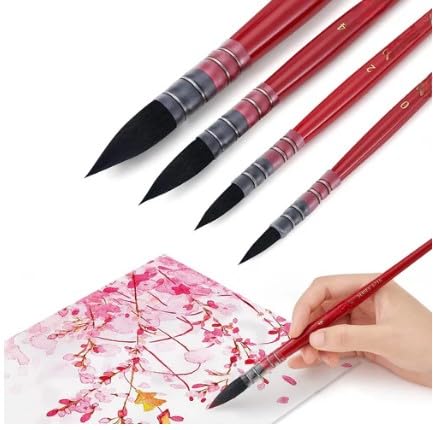 Arrolliant Professional Watercolor Paint Brushes Mop Paintbrushes 4 Pcs Synthetic Squirrel Hair Art Supplies for Painting Great Watercolor Acrylic Brush Set RedGreen Wooden Handle Round Peak