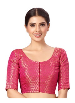 Studio Shringaar Studio Shringaar Women's Readymade Polyester Elbow Length Sleeves Banaras Brocade Saree Blouse (Pink, 40)  - Image 1