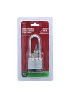 ACE Laminated Steel Long Shackle Padlock with Keys Silver and Black 40mm 5660170 